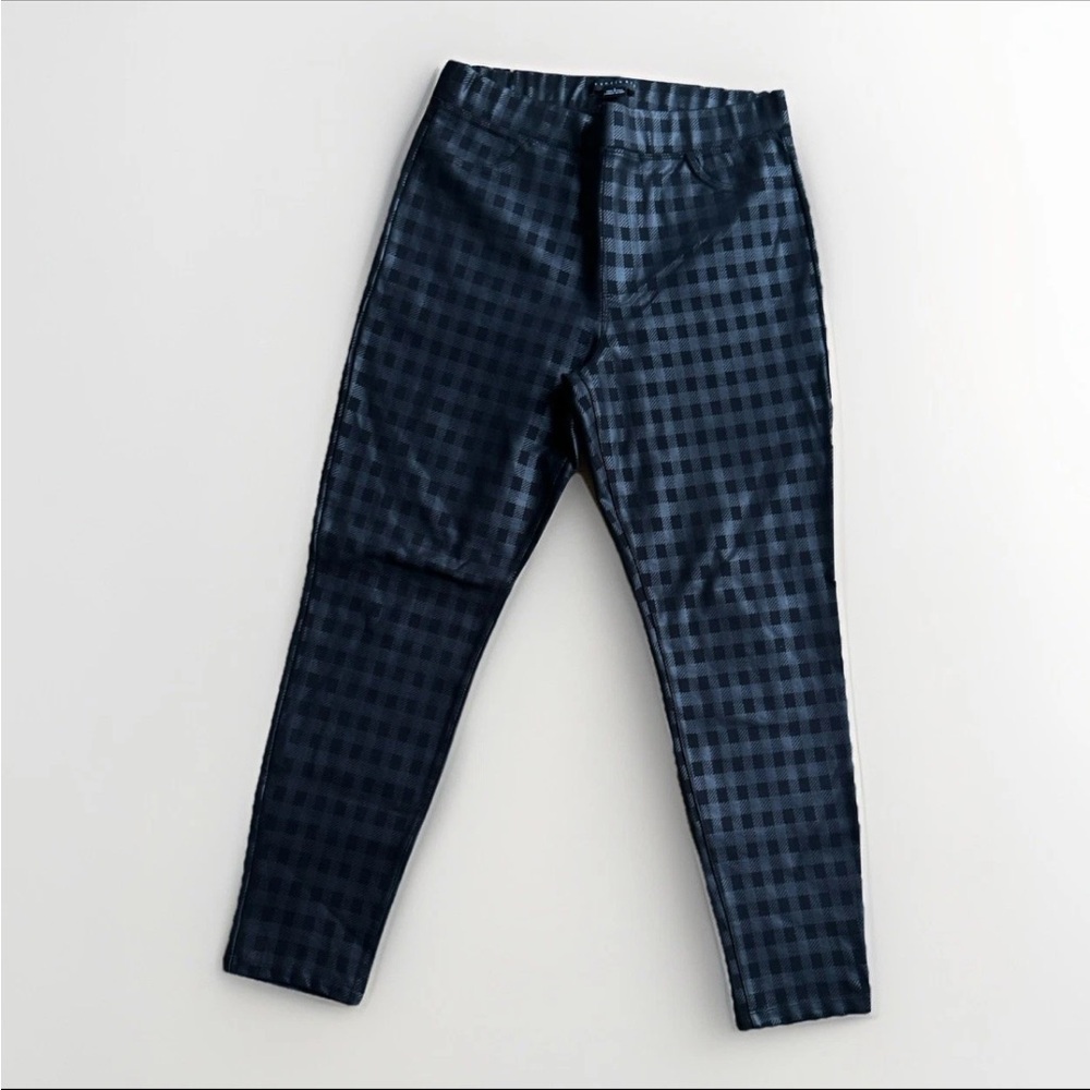 Anthropologie Sanctuary Runway Stretch Coated Plaid Leggings Pants Black Size L